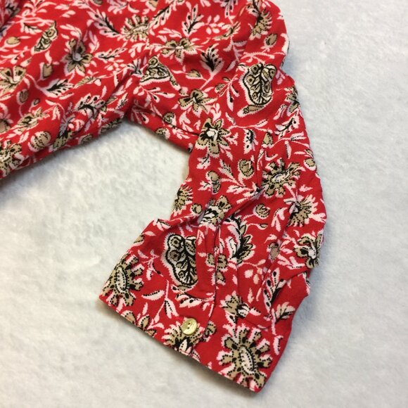 J. Jill Button-up Tunic Shirt Sz L Womans Tall Red Floral Asymmetrical Hem Rayon - Picture 10 of 14